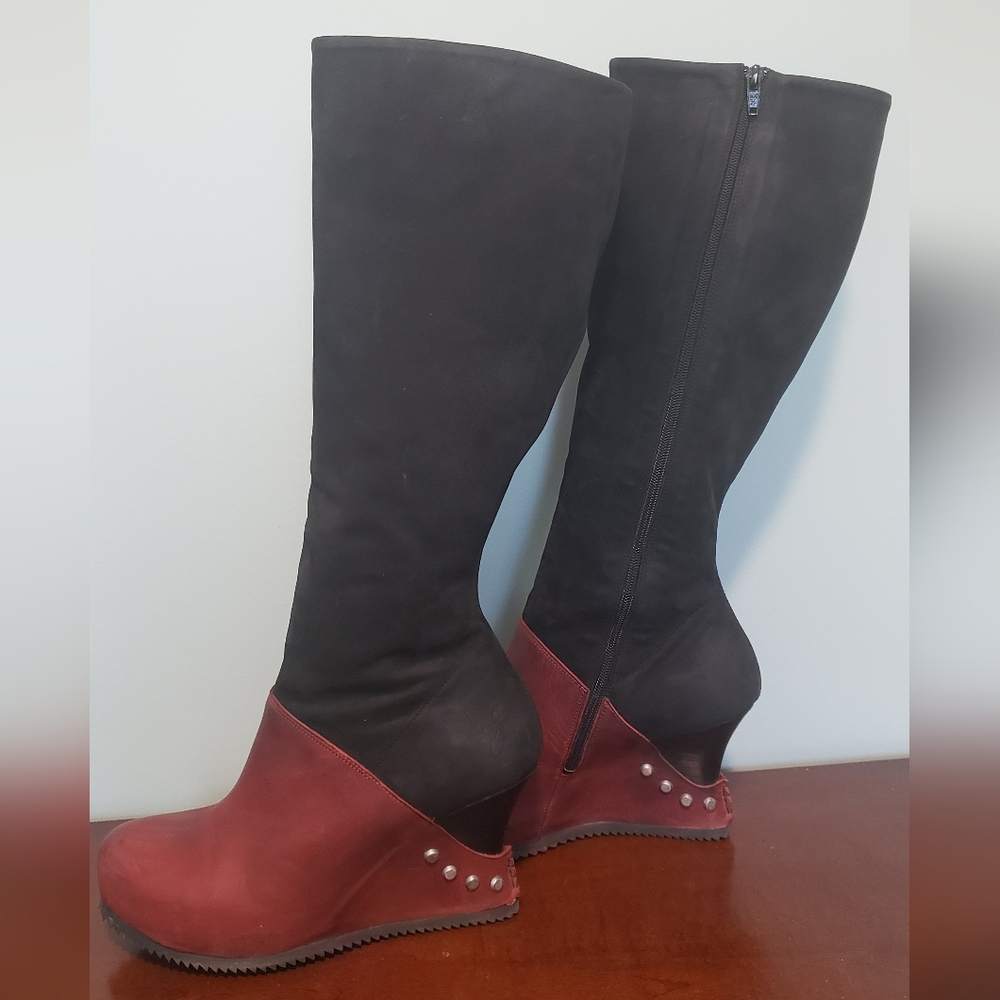 Fluevog Signe Women's Black and Red Knee-High Boots
